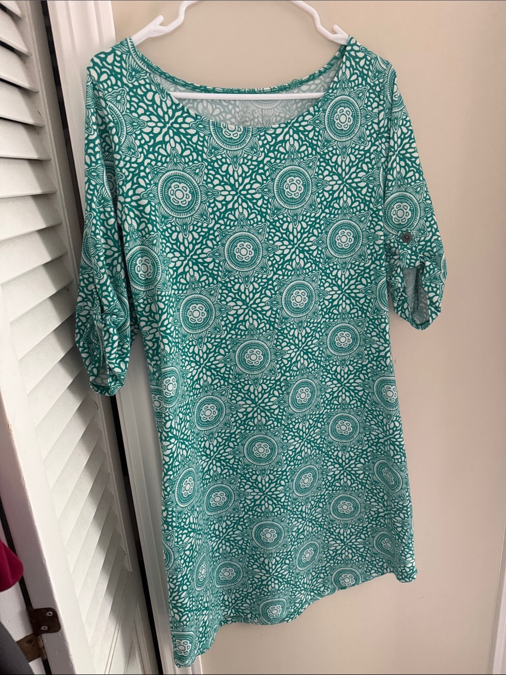 lola Teal and White Printed Shift Dress